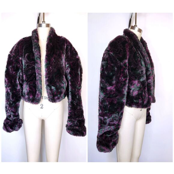 Vintage CROPPED Faux Fur Jacket Blazer - 80s 90s Crop Fur Jacket - Teddy Bear - Picture 2 of 10